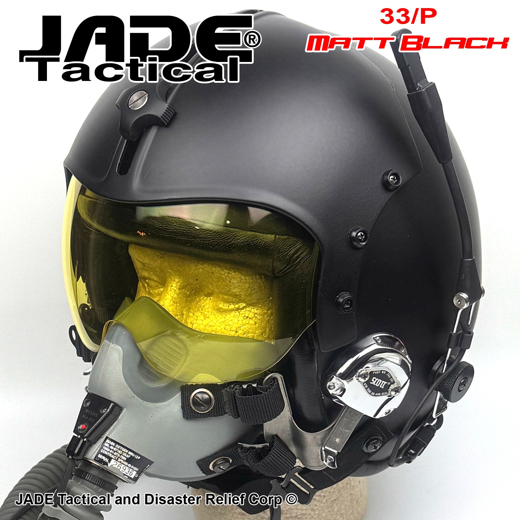 GENTEX HGU 33/P Matte Black USA Jet Pilot Flight Helmet | Jade